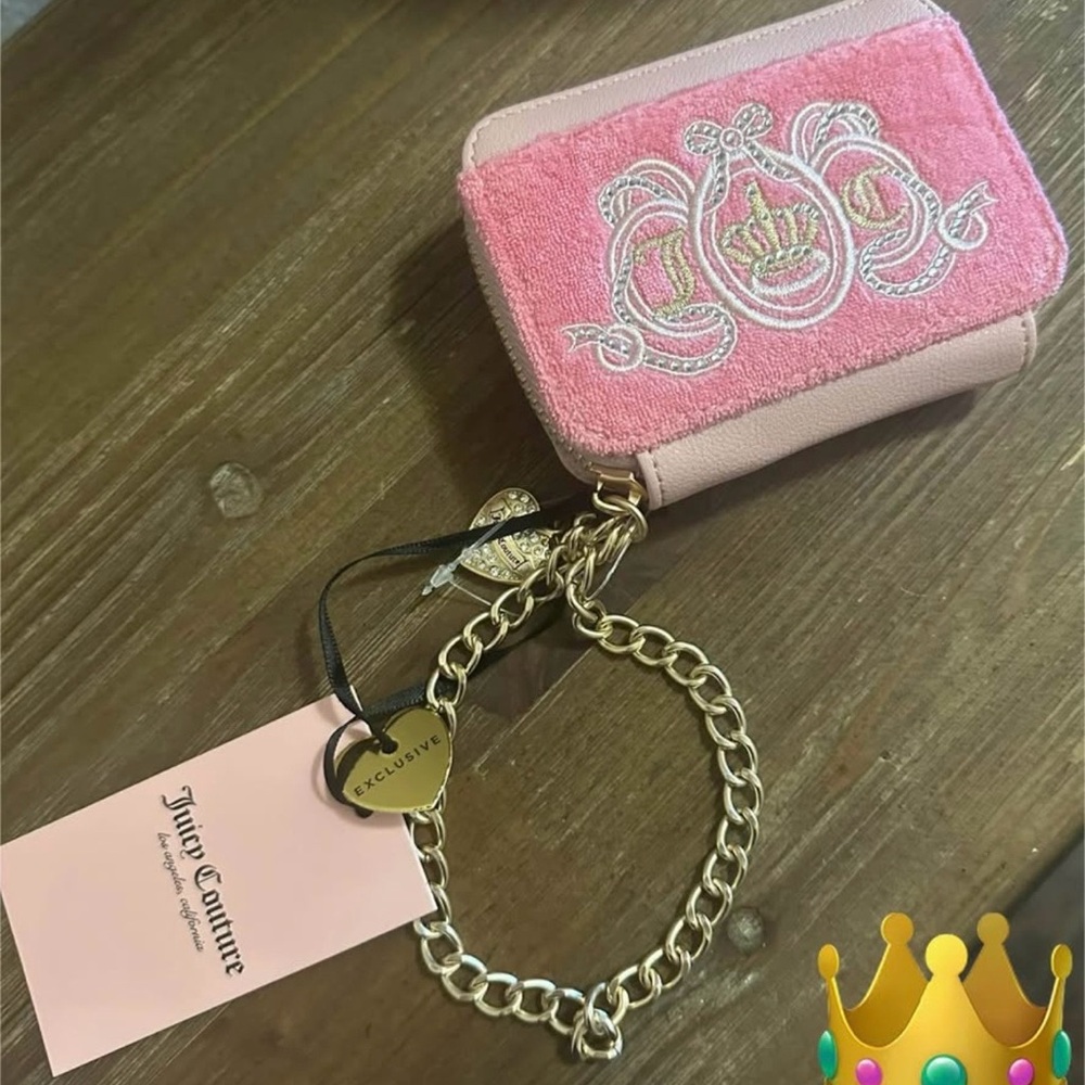 Juicy Couture wristlet purse Pink and Gold Key Holder new